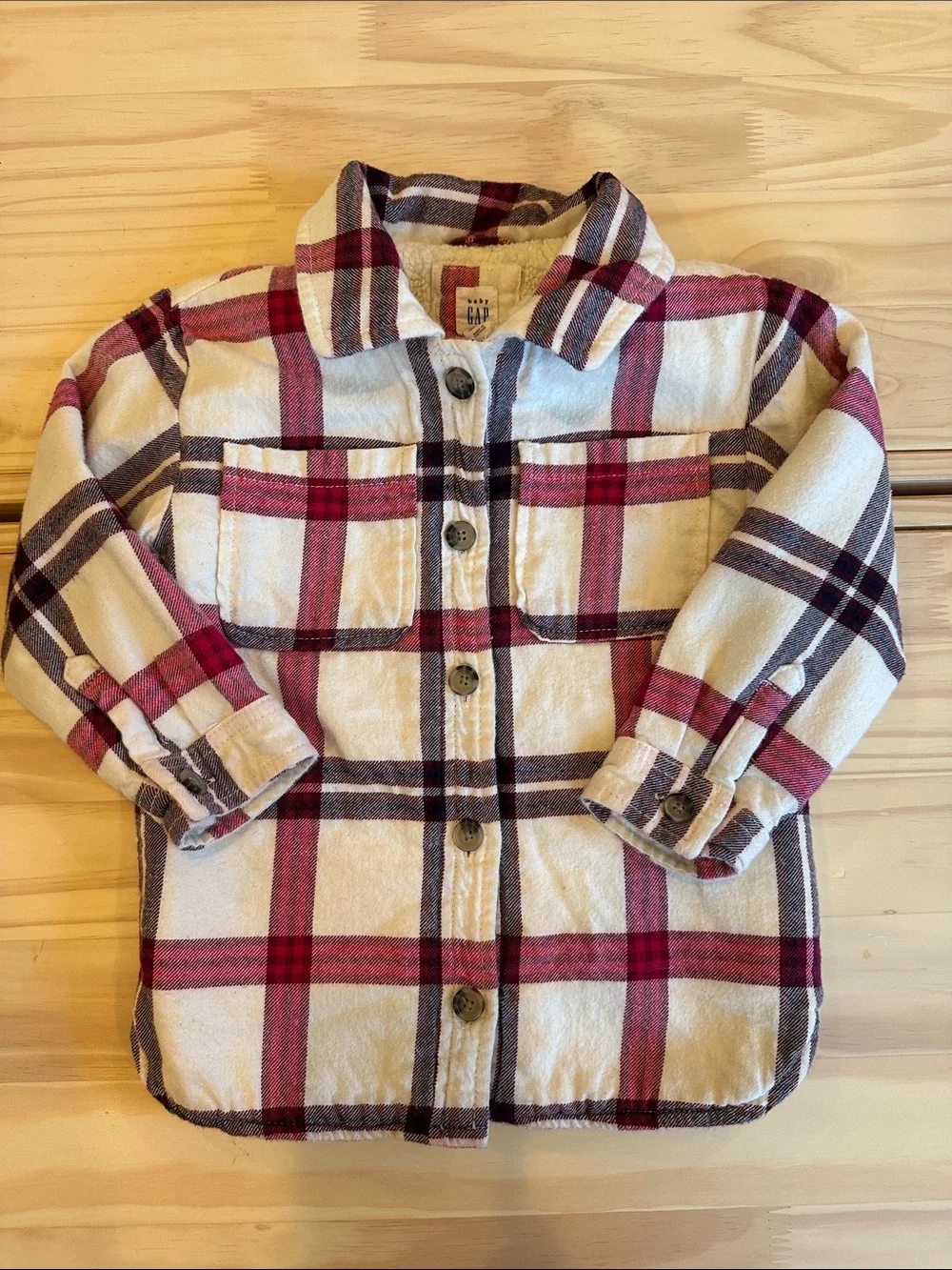 3T Plaid Button-Up Shirt Jacket in Cream & Red - GAP